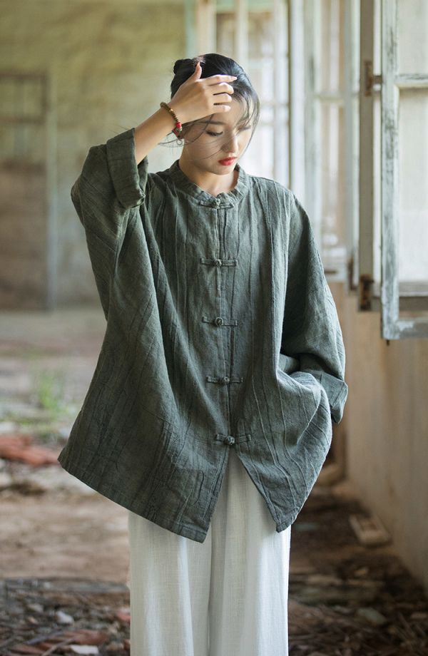 燕燕~夏秋款 棉麻商品~苧麻紮染 盤扣開衫寬鬆禪意茶服唐裝上衣外套 長袖棉麻衫 