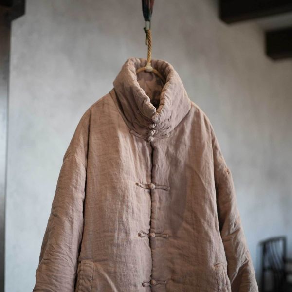 燕燕～堆領保暖 厚棉棉衣砂洗中長亞麻棉服 寬鬆棉衣 厚棉棉衣外套 ab30801 