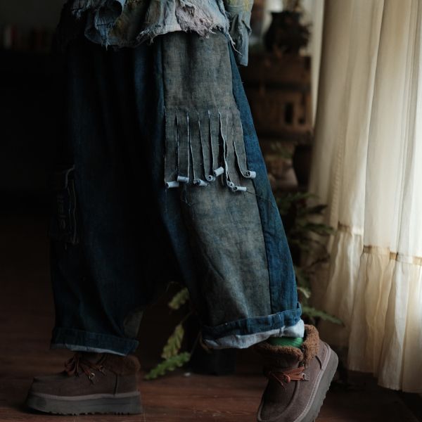 燕燕~輕訂製  復古文藝手工髒染 休閒褲 長褲    ab234501 