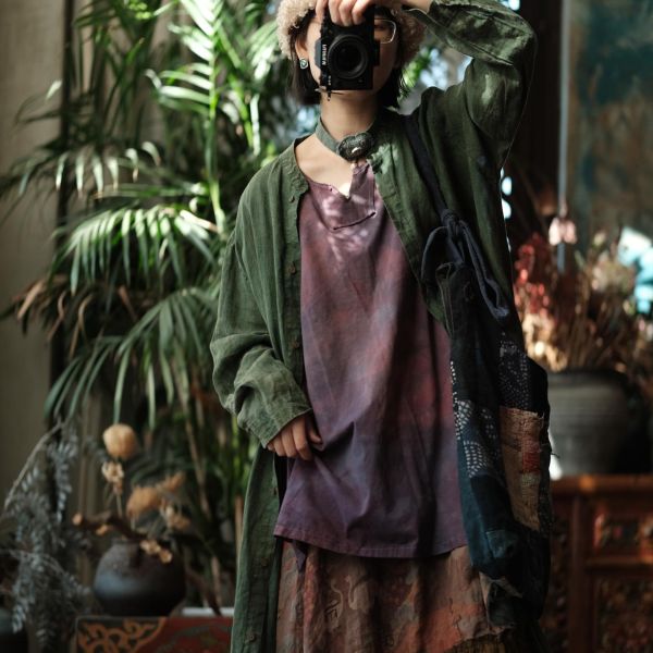 燕燕~棉麻商品~植物染背心＋長洋＋外套 3件一套（長袖套裝） 