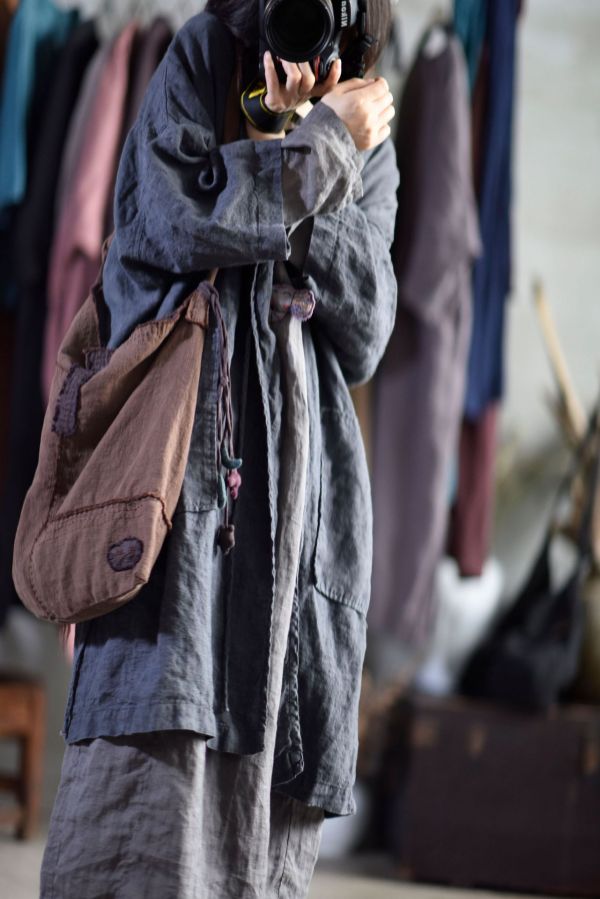 燕燕~棉麻商品~亞麻 水洗做舊線跡手繡貼佈拼接單肩 側背包 