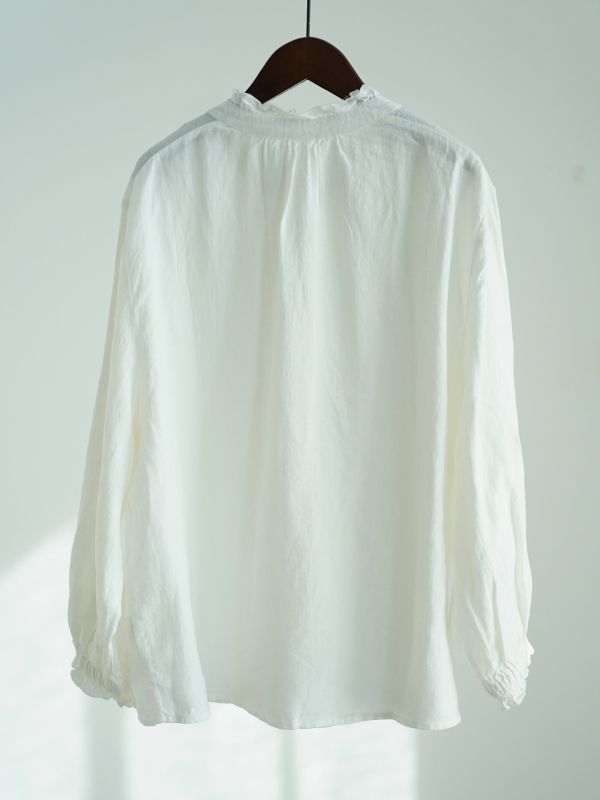 燕燕~秋冬款 天然亞麻法式小高領襯衫田園生活復古溫柔兩穿上衣 ab2533001 