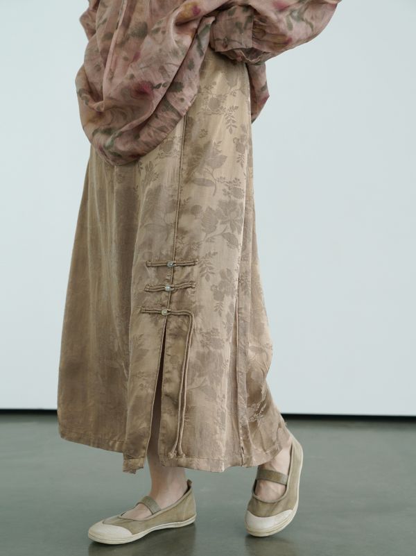 天絲提花    復古國潮顯瘦開叉 流蘇長裙     ab2409701 