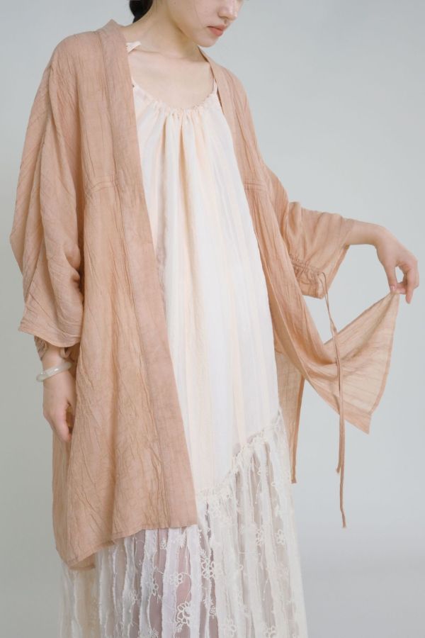 燕燕~春夏款. 皺麻 復古百搭寬大抽繩防曬外套.  ab2316001 