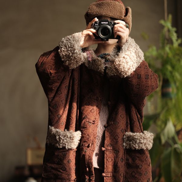 燕燕~秋季新款 訂製復古文藝羊捲毛絨絨對襟盤扣大棉袍外套 ab222501 