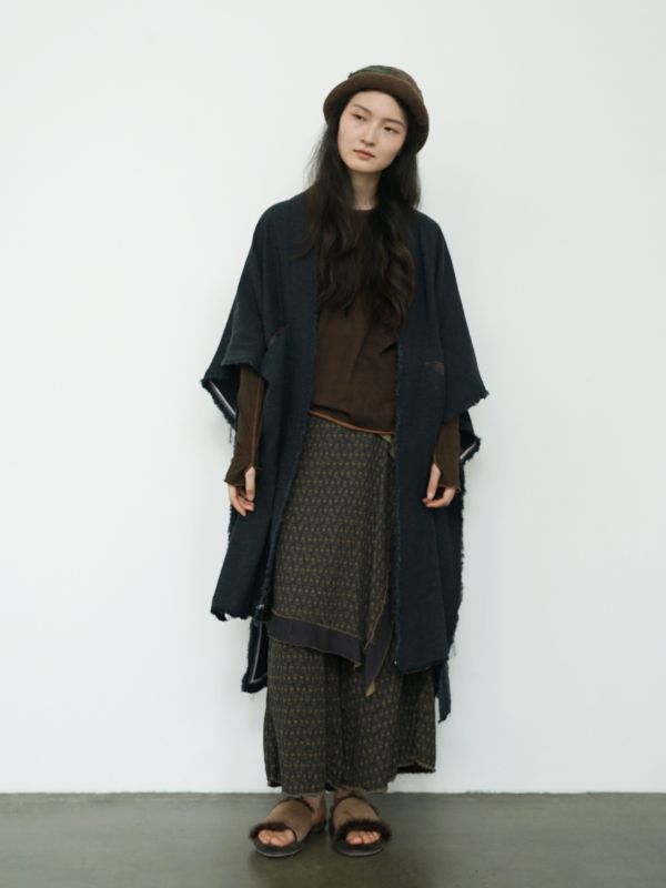 燕燕~秋款 復古色織沙礫披肩長外套 復古毛邊做舊隨性長外套 ab2430801 