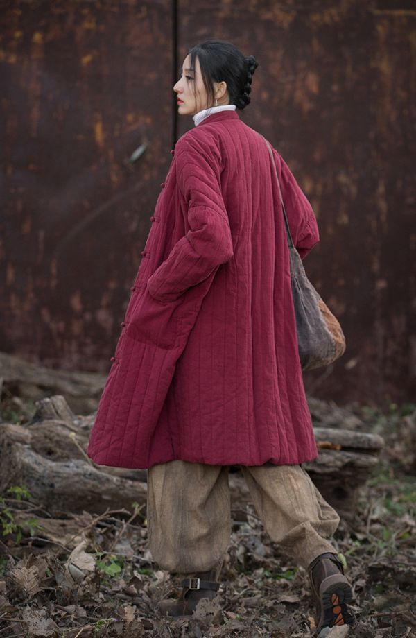 燕燕~秋冬新款    夾棉加厚保暖炒色絎縫長外套 盤長棉服棉衣外套 