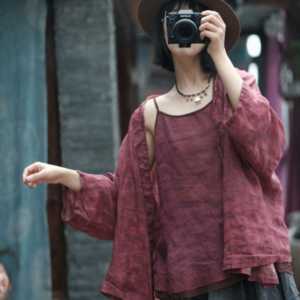 燕燕~春季新款 苧麻. 寬鬆吊帶毛邊背心。ab205001 