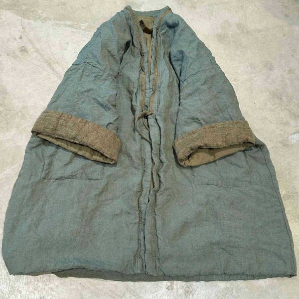 燕燕~秋冬款式 漢麻色織雙層夾棉 繫帶棉袍外套 長大衣 