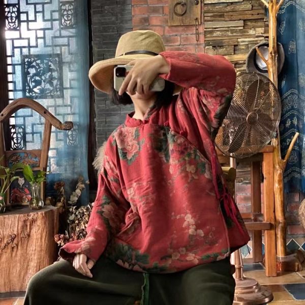 燕燕~棉麻商品~改良立領盤扣繫帶復古文藝懷舊寬鬆棉衣上衣   ab161201 