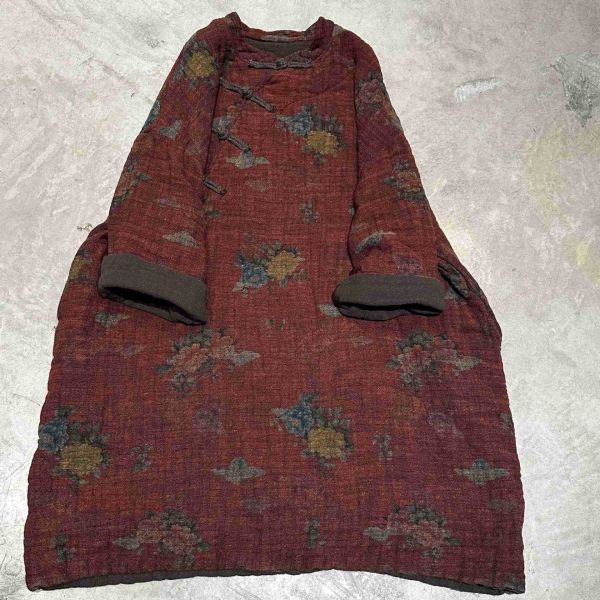 燕燕~秋冬新款 雙層亞麻偏襟盤扣中式復古長袍  ab27401 (此件商品不退換） 