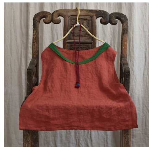 燕燕~亞麻撞色領文藝復古背心 