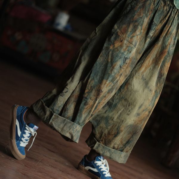 燕燕~復古文藝手工植物染吊檔休閒褲 ab236101 