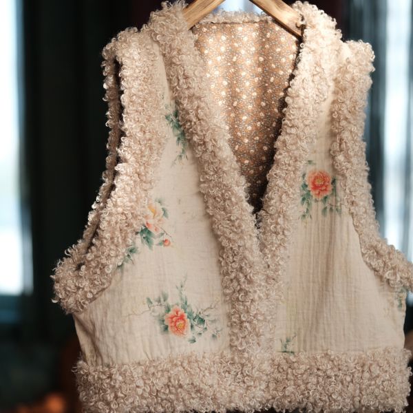 燕燕~秋冬新款 訂製復古棉麻羊捲毛夾棉背心 棉衣 ab223301 