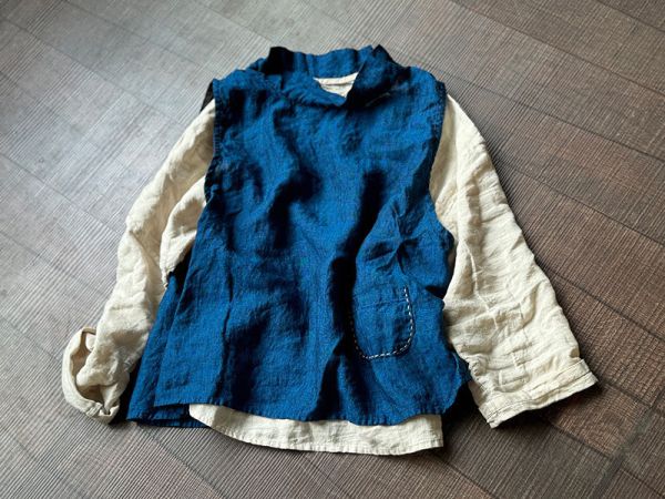燕燕~高品質砂洗色織亞麻高領背心 ab437601 