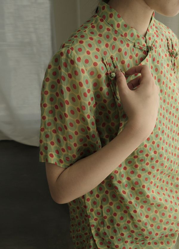 燕燕~苧麻 點點盤扣襯衫 精緻短袖茶服上衣  ab2308001 