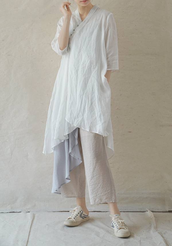 燕燕~棉麻商品 清涼款 撞色絲綿寬鬆漁夫褲 顯瘦百搭九分直筒褲 褲裙 民俗風寬褲 