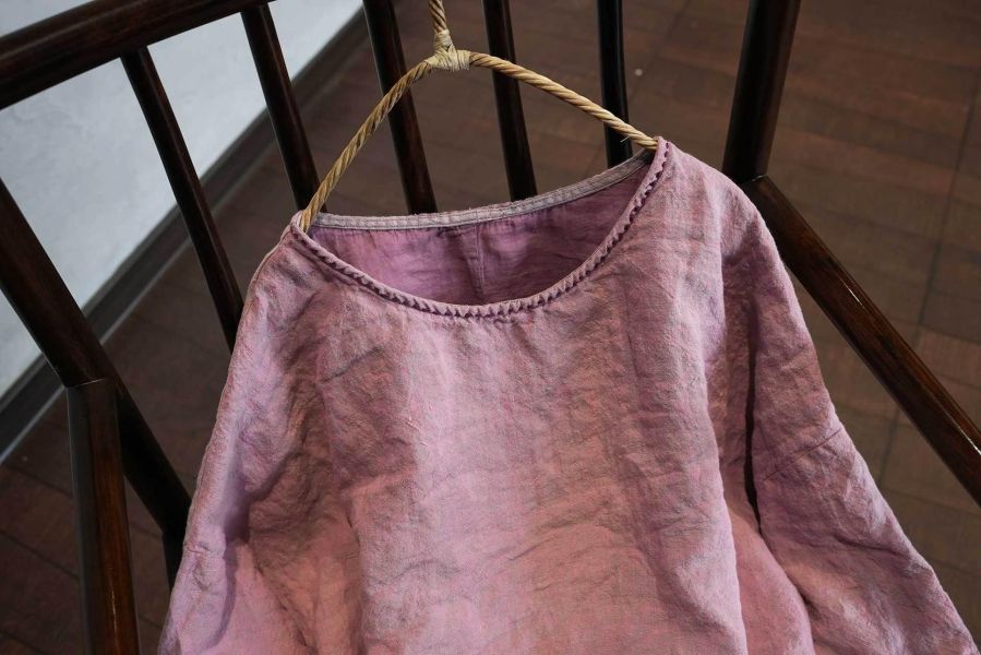 燕燕~色織亞麻 復古文藝寬鬆長袖小衫 雙層上衣襯衫 