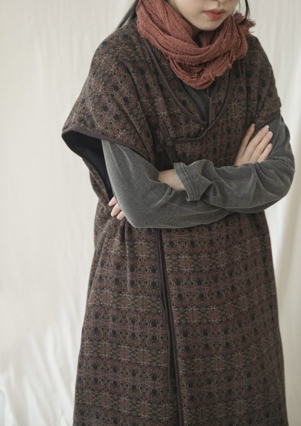 燕燕~棉麻商品~復古印花夾棉長棉衣背心 ab2241601 