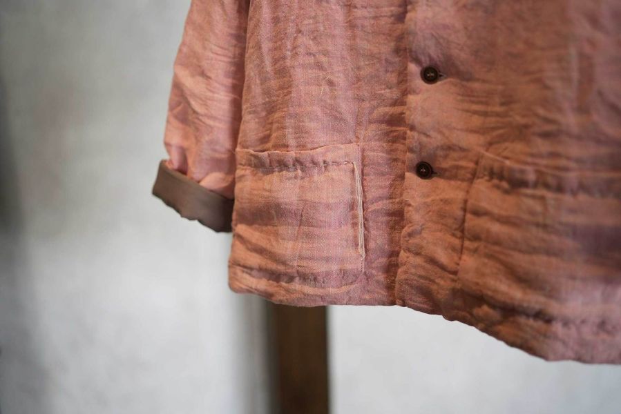 燕燕~色織亞麻 手工縫線小流蘇 大口袋文藝棉衣 棉服棉襖外套 