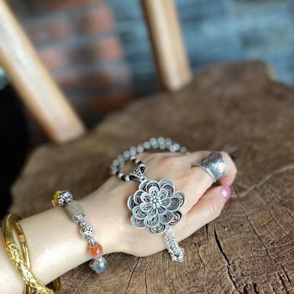 燕燕~棉麻商品~夏款.   藏銀復古百搭毛衣鏈挂件配飾流蘇花項鍊. 