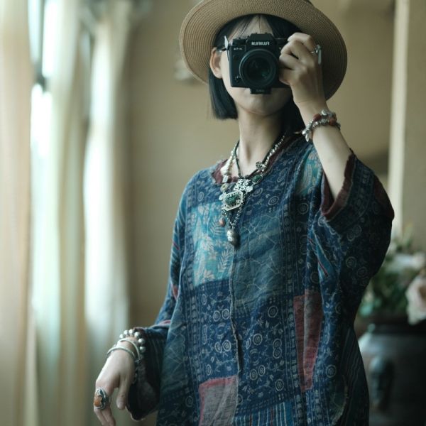 燕燕～復古文藝印花純棉圓領毛邊T恤 上衣 