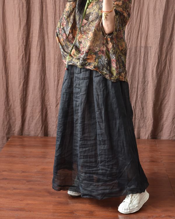 燕燕~棉麻商品~苧麻 輕薄飄逸雙層毛邊 寬鬆文藝長裙  