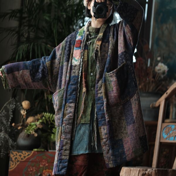 燕燕~設計文藝復古寬鬆夾棉棉衣外套袍子 ab193101 