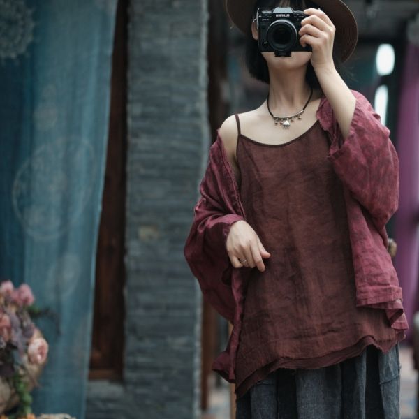 燕燕~春季新款 苧麻. 寬鬆吊帶毛邊背心。ab205001 