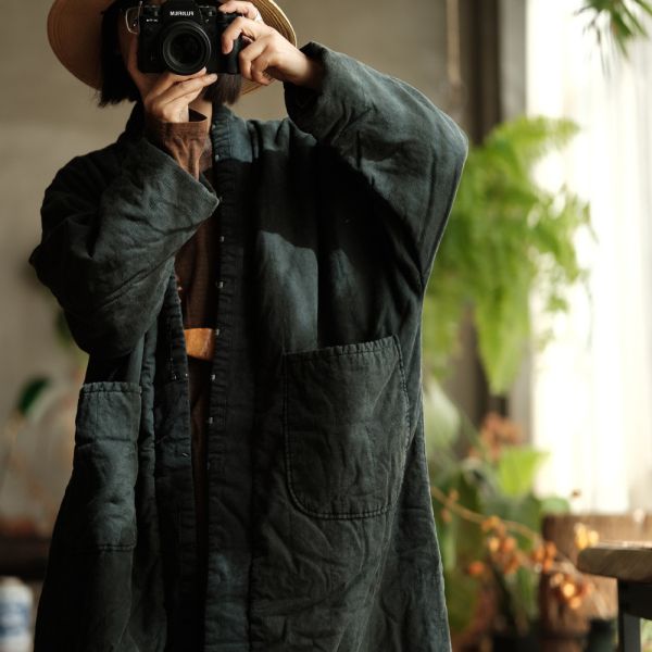 燕燕~棉麻商品~復古文藝絎線水洗手工針跡百搭棉衣外套棉袍 外套  ab194001 