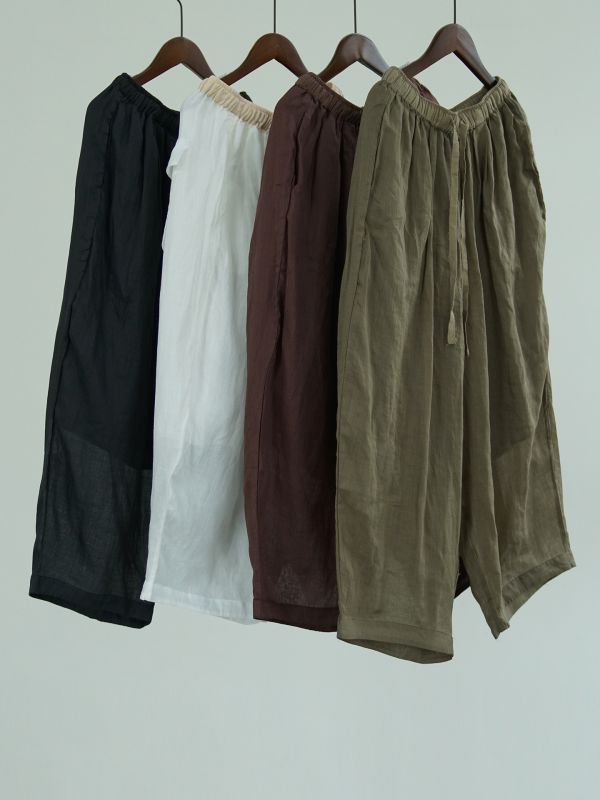 燕燕~苧麻~雙層清涼寬鬆休閒鬆緊直筒顯瘦百搭長褲     ab2418001 