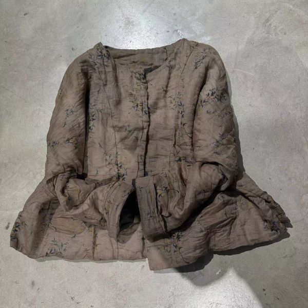 燕燕~秋冬新款  藝術印花中式莧麻開襟衫  棉服上衣 外套 