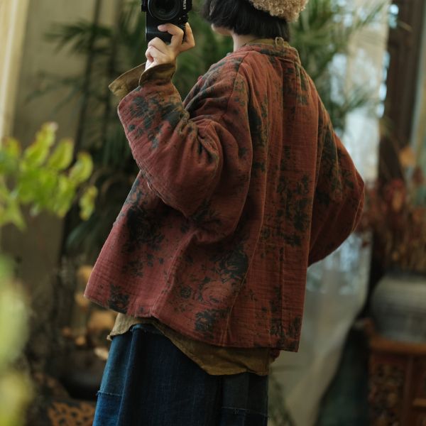 燕燕~秋冬新款 文藝數位印花純棉斜襟棉衣外套    ab193301 