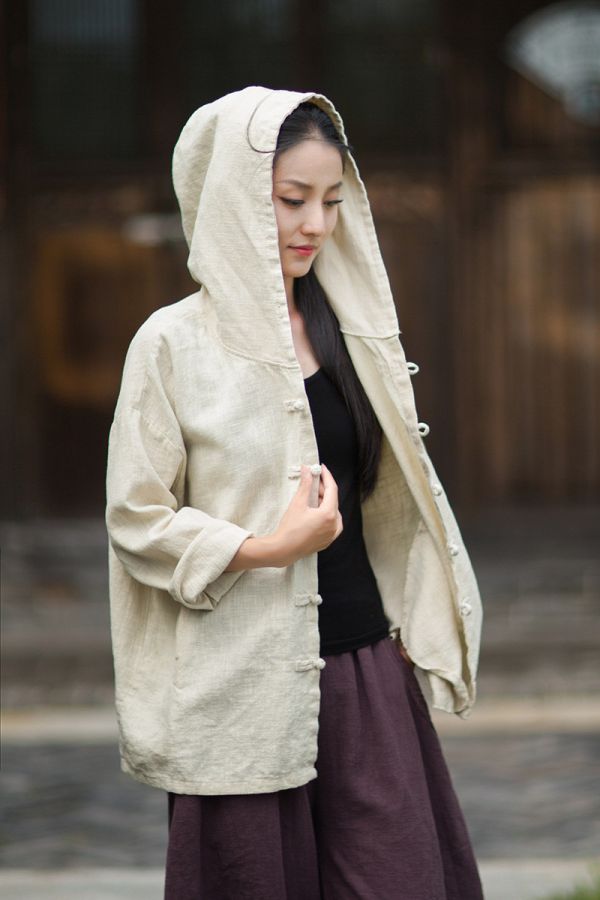 燕燕~秋季新款 苧麻連帽流浪風女式開襟衫 襯衫 外套 