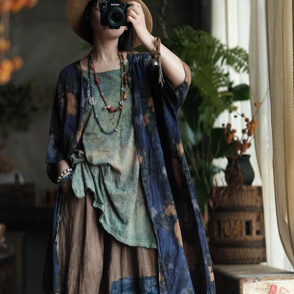 燕燕～雙層棉紗. 復古舊感 舒適寬鬆防曬衣大外披上衣 外套。ab195901 