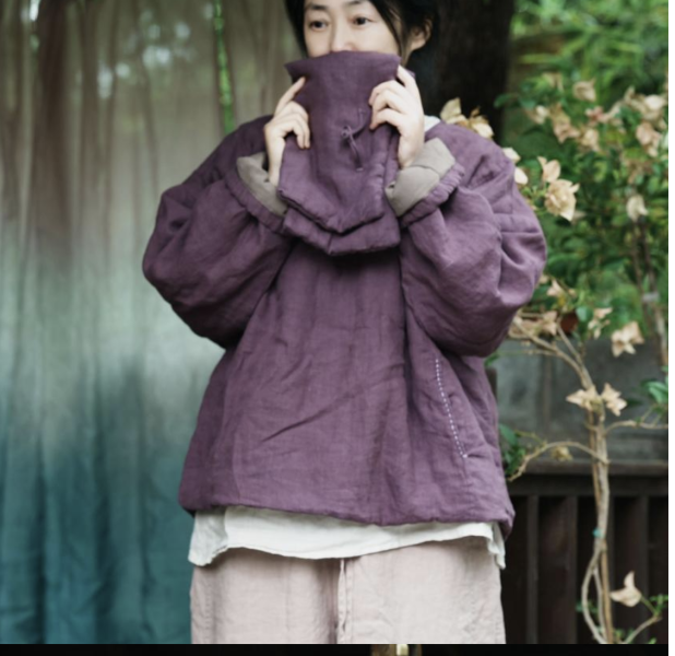 燕燕~高溫水洗超柔亞麻 小棉衣寬鬆女裝短版棉服上衣 （可搭配圍巾一起購買） 