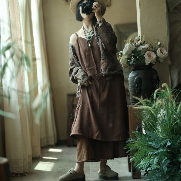 燕燕~文藝復古寬鬆打底吊帶裙 洋裝 ab204501 