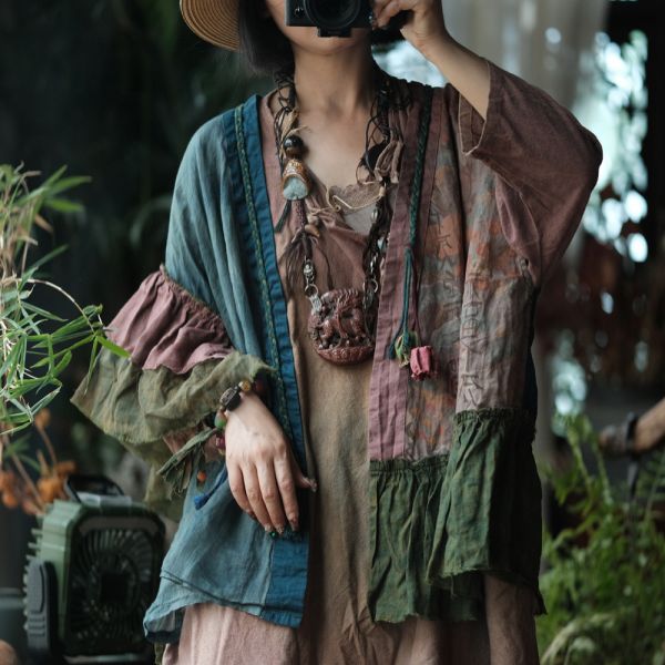 燕燕~復古文藝苧麻不對襯坎肩外披小衫 外套 ab223801 