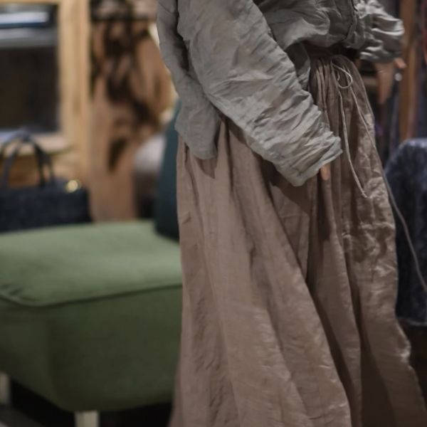 燕燕~夏季新款 苧麻 時尚藝術復古抽繩撞色腰雙層長裙 