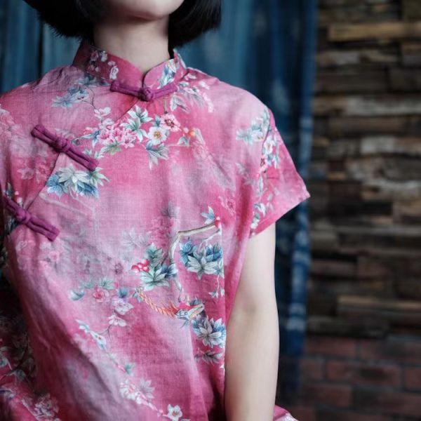 燕燕~棉麻商品~雙層棉 復古百搭盤扣打底長衫上衣 可當洋裝 連身裙  an061101 