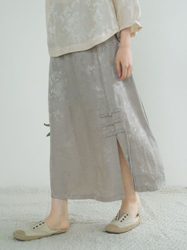 天絲提花    復古國潮顯瘦開叉 流蘇長裙     ab2409701 