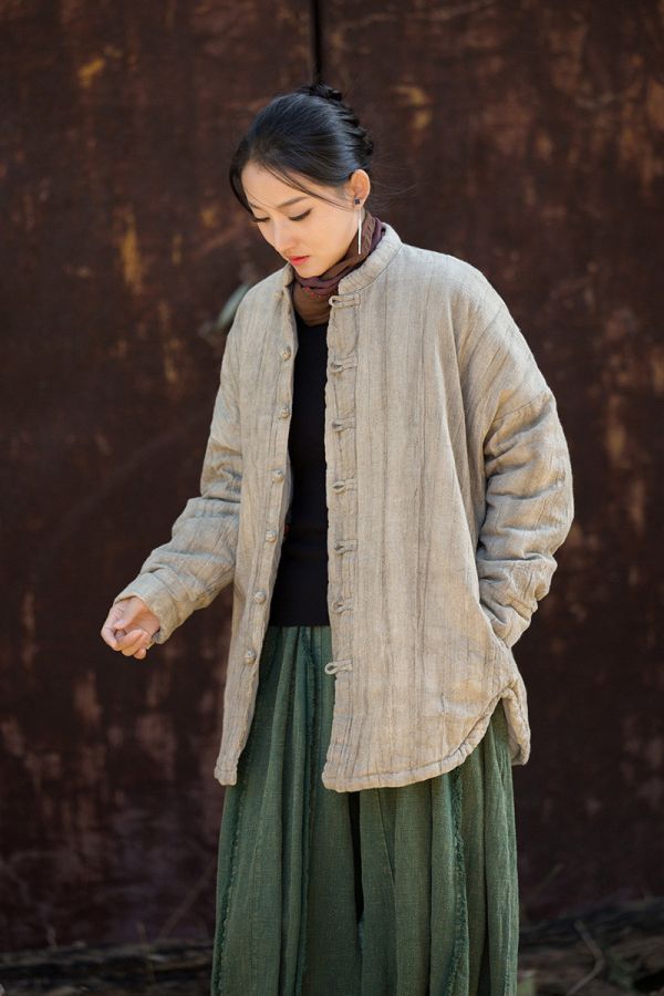 燕燕~冬新品   苧麻髒染夾棉絎縫棉服 禪意風保暖外套 
