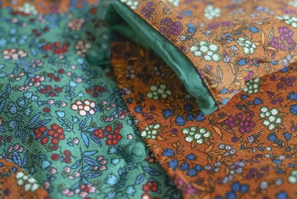 燕燕棉麻～數碼印花燈芯絨材質  長旗袍國風文藝趣味撞色洋裝 連身裙  ab2137201 