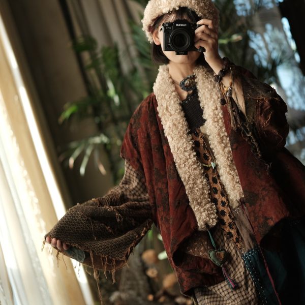 燕燕~復古毛邊做舊棉麻氛圍感小眾皮草毛領背心 ab226201 