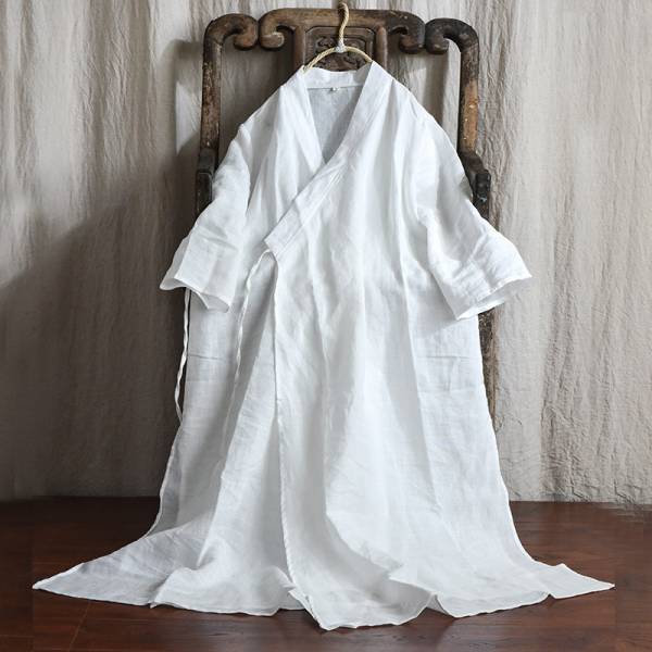 燕燕~棉麻商品~苧麻材質 交領繫帶漢服瑜伽服禪服長款外套 可當洋裝 連身裙 