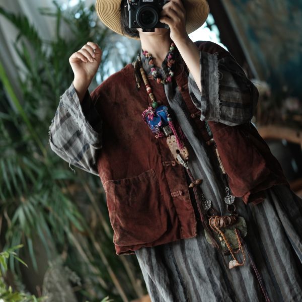 燕燕~復古文藝數位印花夾棉對襟棉背心 ab214401 