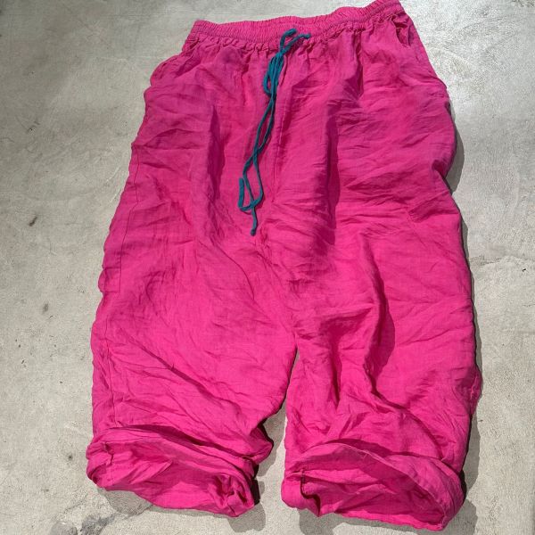 燕燕~砂洗加厚苧麻    撞色抽繩文藝復古休閒百搭寬鬆長褲 