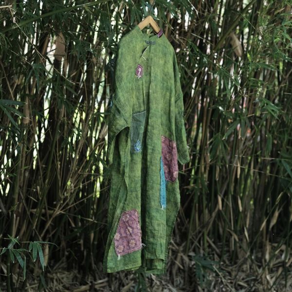 燕燕~棉麻商品~苧麻復古文藝波點貼布盤扣洋裝 連身裙 ab228901 (此件商品不退換貨） 
