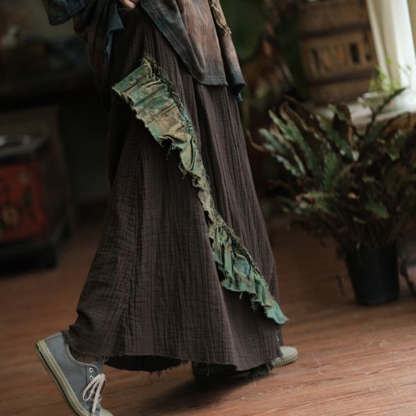 燕燕~高端棉麻～設計復古文藝花邊長裙    ab236001 