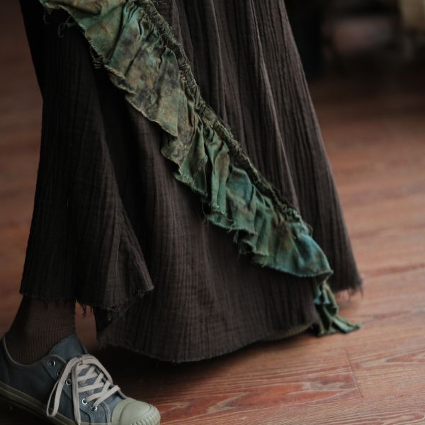 燕燕~高端棉麻～設計復古文藝花邊長裙    ab236001 